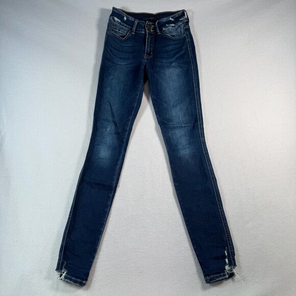 Flying Monkey Jeans Womens 26 Blue Skinny Mid Rise Dark Wash Stretch Distressed - Picture 1 of 11